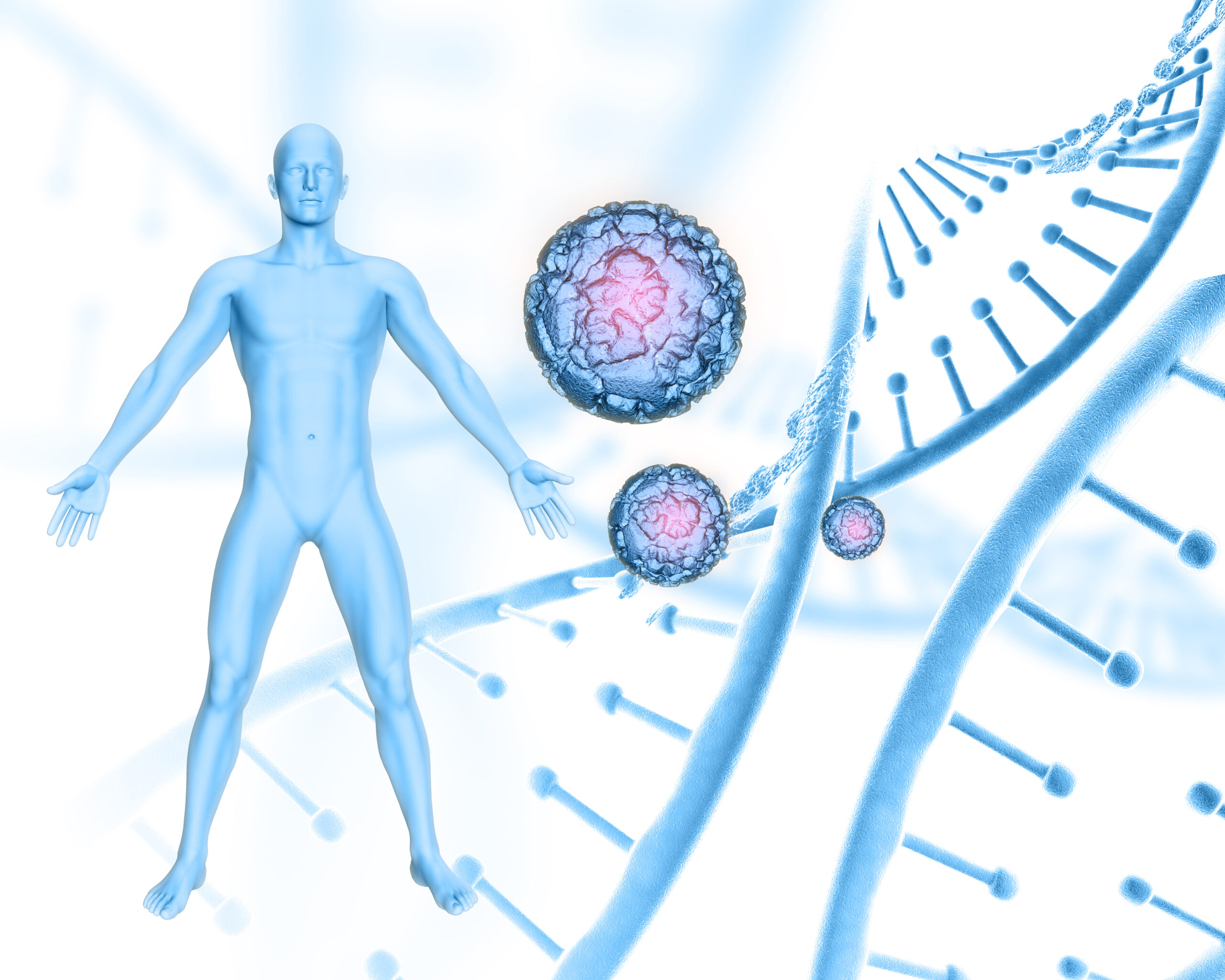 3d medical background with male figure dna strands virus cells scaled